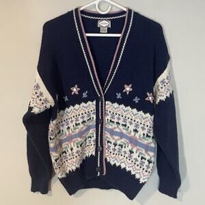 Vintage 62 East Fair Isle Knit Cardigan Sweater Women’s Size M Grandma Core